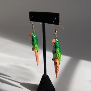 Colorful Green and Orange Parrot Bird Earrings